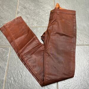 J Brand Brown Coated Denim Pencil Leg Jeans SZ 26 Rust Fall Grunge Festival